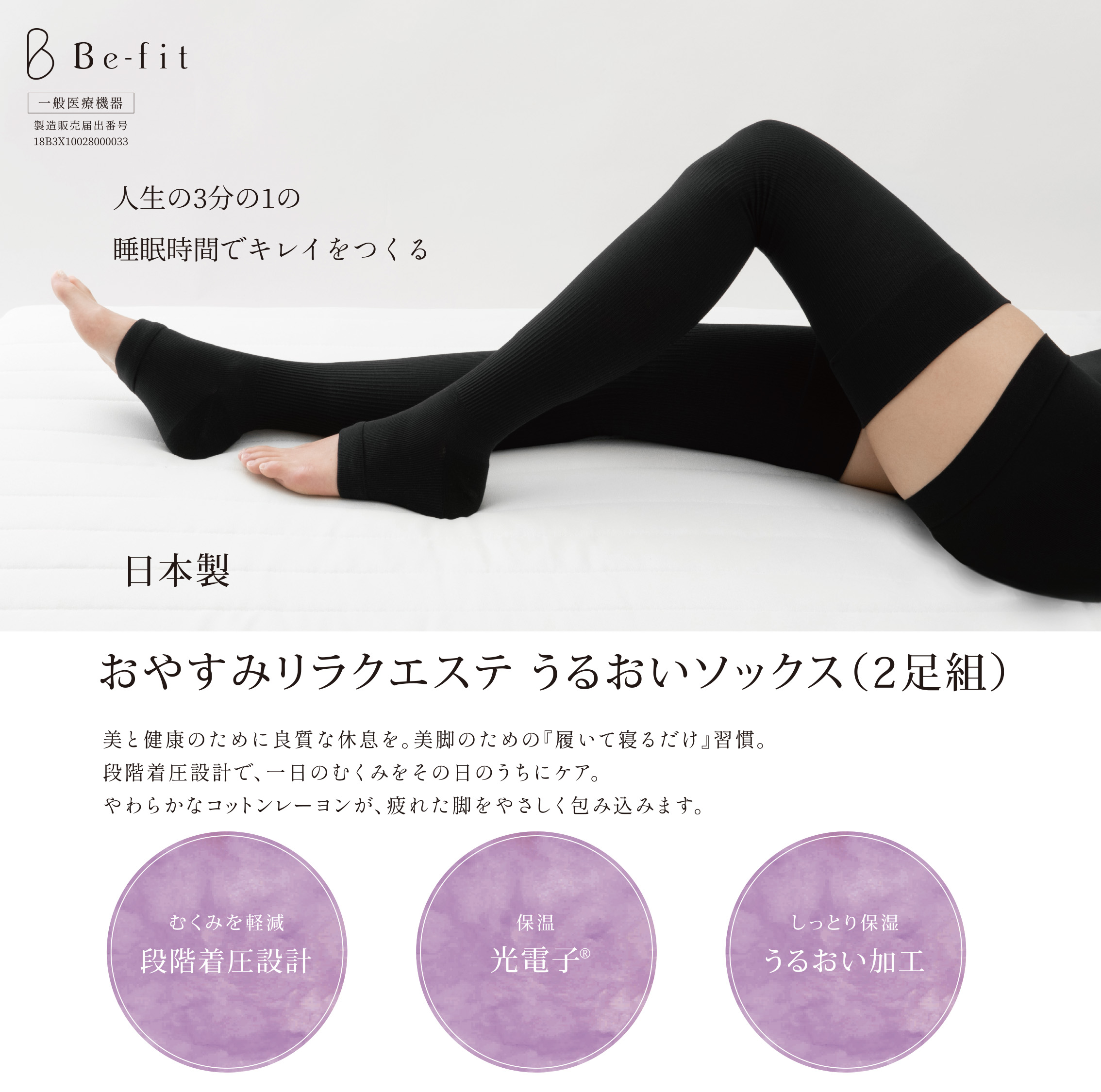 レッグウェア暖め冷えむくみに　SM エルローズ　Be- Fit おやすみ着圧ソックス