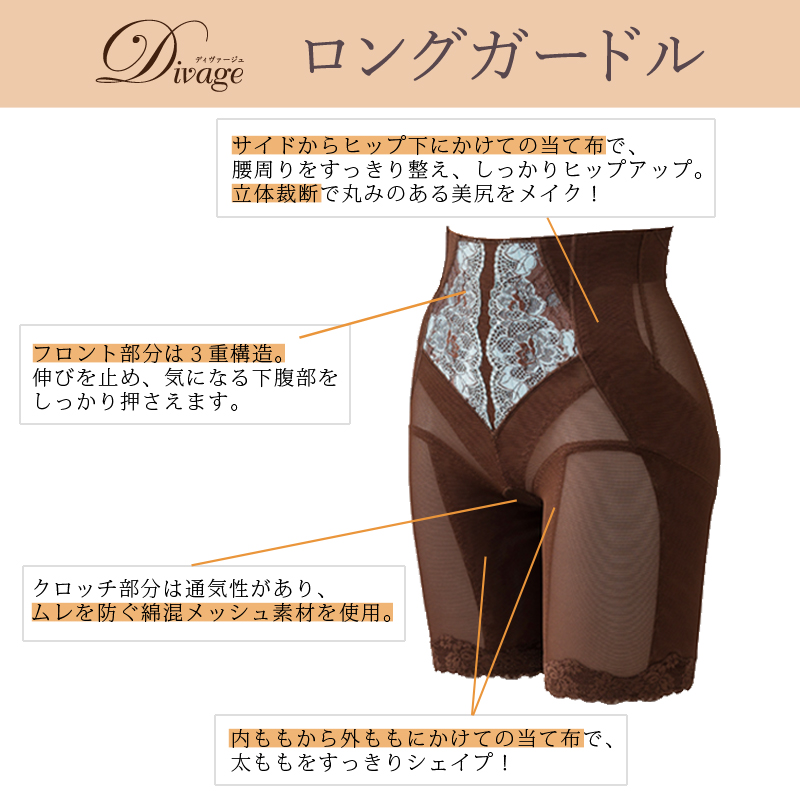 補整下着 Divage ロングガードル 光電子 58~90 ブラック/ブラウン 