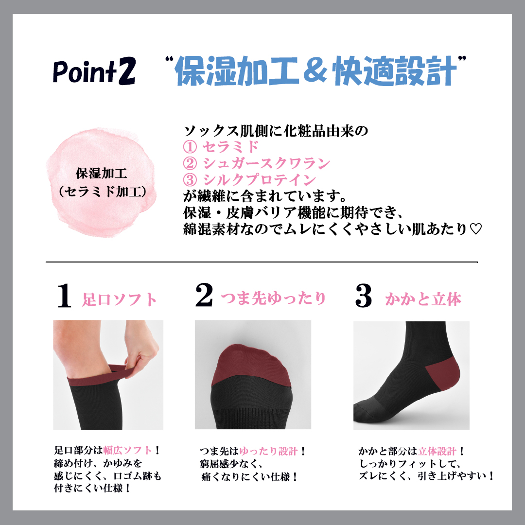 Point 2 保湿加工＆快適設計
